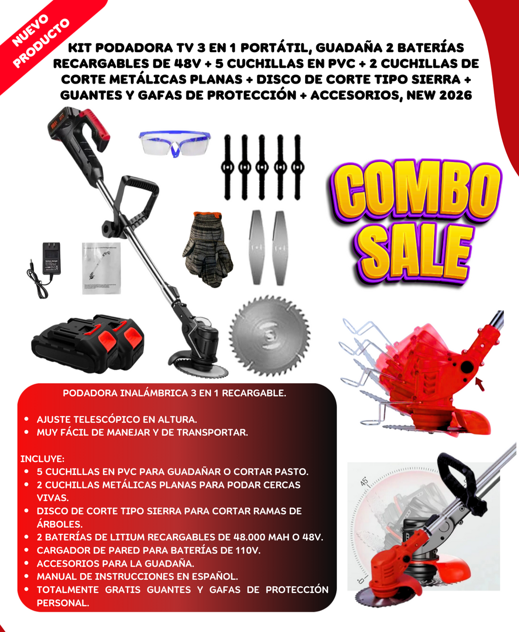 Kit Podadora 3 En 1 + Accesorios 2 Bater