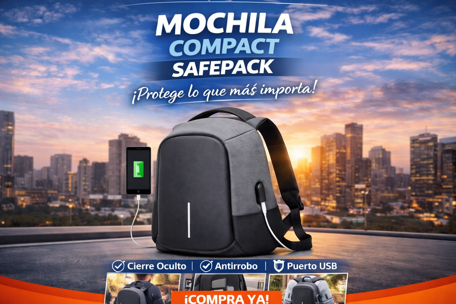 🎒✨ Security Mochila Compact SafePack 🎒✨